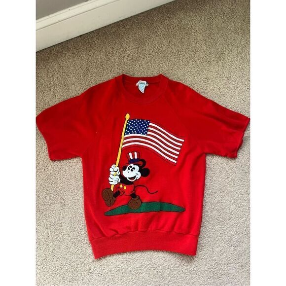 sunday comics Tops - Vintage Disney Blue Embroidered Mickey American Flag t Shirt 4th July medium